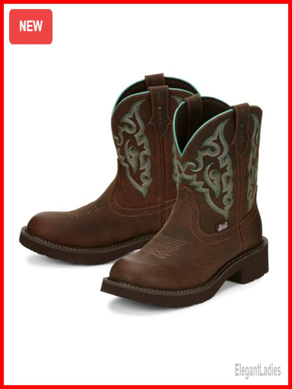 Justin Western Boot Round Toe Leather Ankle Cowboy Rodeo